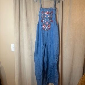 Xhilaration Denim Floral Jumpsuit wide leg romper cottagecore jean overall
